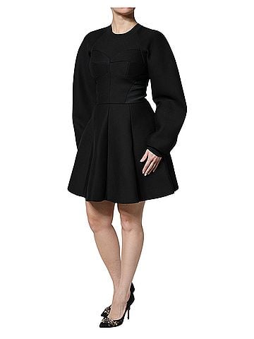 Dolce & Gabbana Basic Black Cotton Long Sleeves A-line Mini Women's Dress (view 2)