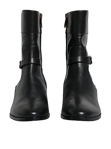 Dolce & Gabbana Basic Black Leather Logo Mid Calf Boots Women's Shoes (view 2)