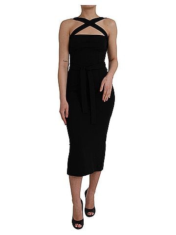Dolce & Gabbana Basic Black Sheath Halter Sleeveless Midi Women's Dress (view 1)