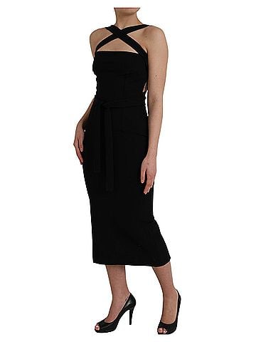 Dolce & Gabbana Basic Black Sheath Halter Sleeveless Midi Women's Dress (view 2)