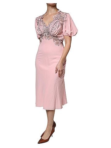 Ermanno Scervino Pink Floral Lace Short Sleeves V-neck Midi Women's Dress (view 2)
