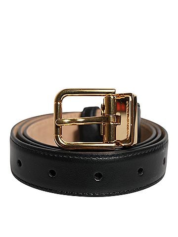 Dolce & Gabbana Basic Black Leather Logo Metal Waist Buckle Women's Belt (view 1)