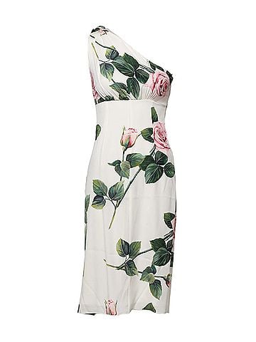 Dolce & Gabbana Basic White Floral One Shoulder Sheath Midi Women's Dress (view 1)