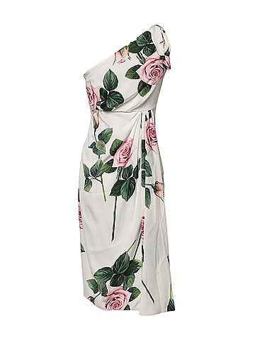 Dolce & Gabbana Basic White Floral One Shoulder Sheath Midi Women's Dress (view 2)