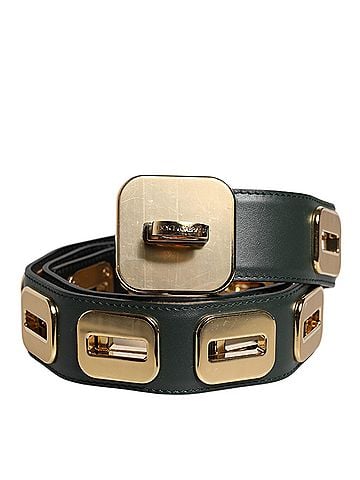 Dolce & Gabbana Basic Green Leather Gold Tone Rotating Buckle Women's Belt (view 1)
