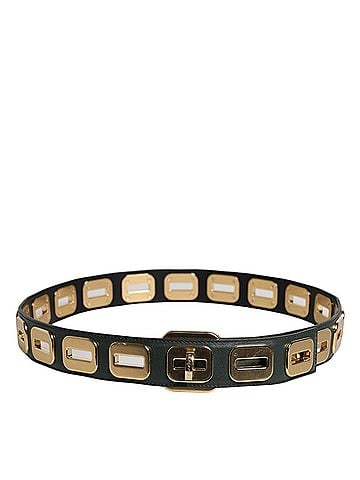 Dolce & Gabbana Basic Green Leather Gold Tone Rotating Buckle Women's Belt (view 2)