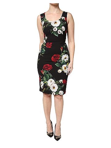 Dolce & Gabbana Basic Black Floral Print Sleeveless Sheath Women's Dress (view 1)