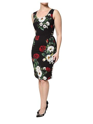 Dolce & Gabbana Basic Black Floral Print Sleeveless Sheath Women's Dress (view 2)