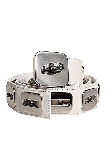 Dolce & Gabbana Basic White Leather Gold Tone Rotating Buckle Women's Belt (view 1)