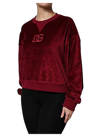 Dolce & Gabbana Basic Red Cotton Velvet Crew Neck Pullover Women's Sweater (view 2)
