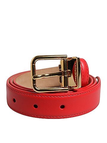 Dolce & Gabbana Basic Red Leather Gold Metal Buckle Cintura Women's Belt (view 1)