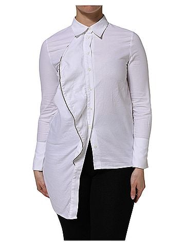 Aglini White Cotton Collared Long Sleeves Ruffle Top Women's Shirt (view 1)