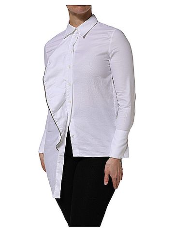 Aglini White Cotton Collared Long Sleeves Ruffle Top Women's Shirt (view 2)