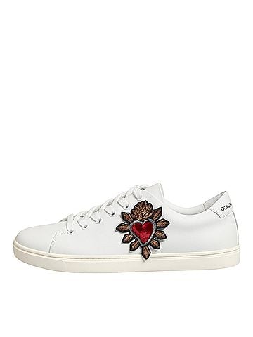 Dolce & Gabbana Basic White Leather Sacred Heart Patch Sneakers Women's Shoes (view 2)