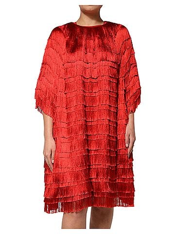 Dolce & Gabbana Basic Red Silk Tiers Fringe Shift Knee Length Women's Dress (view 1)