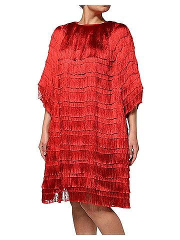 Dolce & Gabbana Basic Red Silk Tiers Fringe Shift Knee Length Women's Dress (view 2)