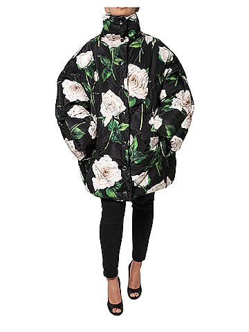 Dolce & Gabbana Basic Black Floral Print Puffer Quilted Women's Jacket (view 1)
