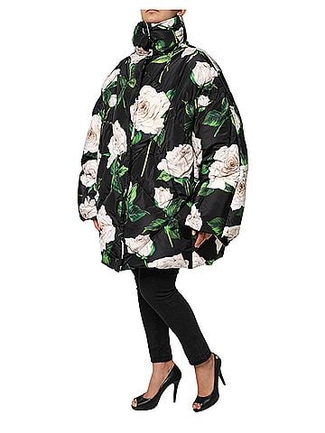 Dolce & Gabbana Basic Black Floral Print Puffer Quilted Women's Jacket (view 2)