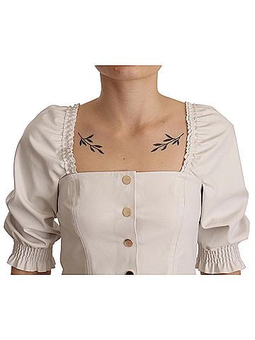 Pinko White Square Neck Button Down Crop Women's Blouse (view 2)