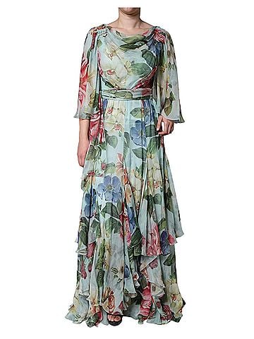Dolce & Gabbana Basic Blue Floral Print Tiered Long Maxi Women's Dress (view 1)