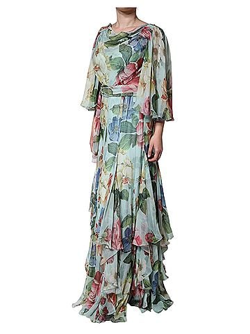 Dolce & Gabbana Basic Blue Floral Print Tiered Long Maxi Women's Dress (view 2)