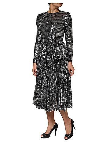 Dolce & Gabbana Basic Black Sequined Long Sleeves Midi A-line  Women's Dress (view 2)