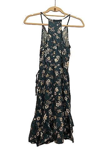 Mossimo Small Mossimo Supply Co Dress - Green Multifloral Faux Wrap Spaghetti Strap V-neck with ruffles Casual Dress (view 2)