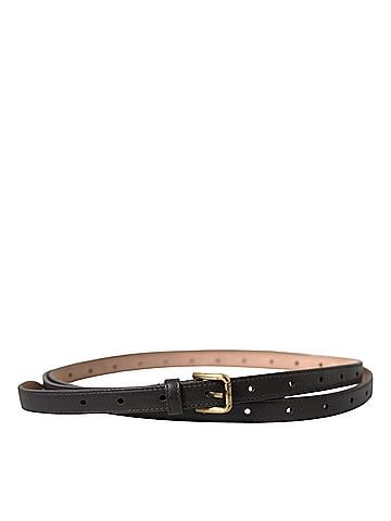 Dolce & Gabbana Basic Black Leather Long Skinny Gold Metal Buckle Women's Belt (view 2)