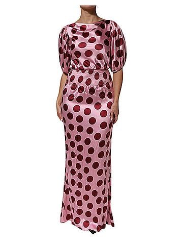 Dolce & Gabbana Basic Pink Red Polka Dot Silk Satin Maxi Gown Women's Dress (view 1)