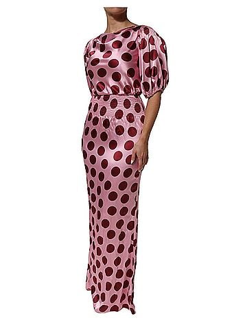Dolce & Gabbana Basic Pink Red Polka Dot Silk Satin Maxi Gown Women's Dress (view 2)
