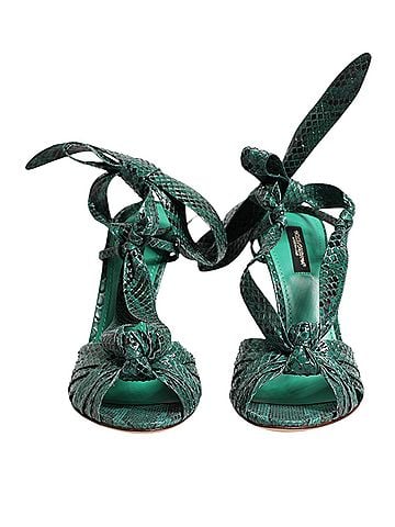 Dolce & Gabbana Basic Green Python Leather Heels Sandals Women's Shoes (view 2)