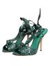 Dolce & Gabbana Basic 100% Leather Solid Green Green Python Leather Heels Sandals Women's Shoes Size 7 - photo 4