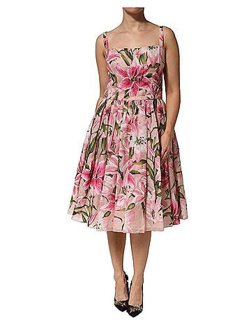 Dolce & Gabbana Basic Pink Floral Lily Print Midi Sleeveless Women's Dress (view 1)