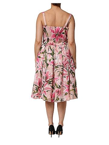 Dolce & Gabbana Basic Pink Floral Lily Print Midi Sleeveless Women's Dress (view 2)