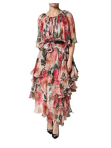 Dolce & Gabbana Basic Multicolor Floral Silk Layered Maxi Women's Dress (view 1)