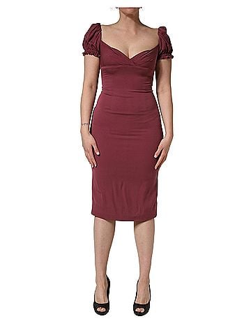Dolce & Gabbana Basic Maroon Silk Sweetheart Sheath Midi Women's Dress (view 1)