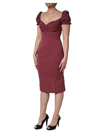 Dolce & Gabbana Basic Maroon Silk Sweetheart Sheath Midi Women's Dress (view 2)