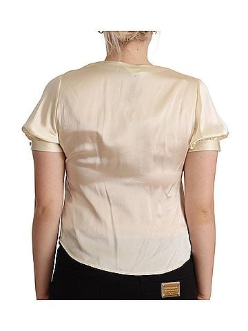 L'autre Chose Blouse Off White Silk Short Sleeves V-neck Women's Top (view 2)