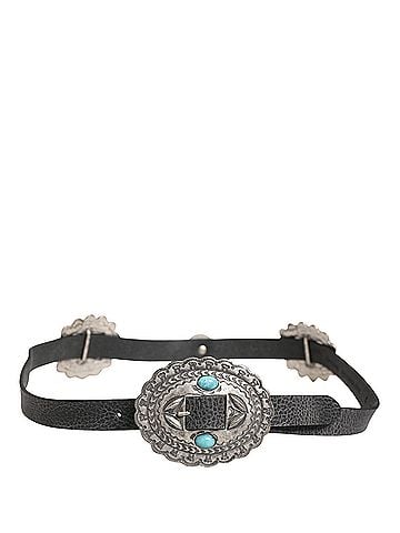Class Roberto Cavalli Black Turquoise Leather Embellished Oval Buckle Women's Belt (view 1)