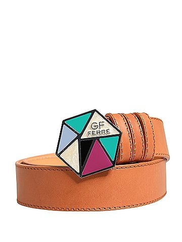 GF Ferre Orange Leather Hexagon Metal Buckle Waist Women Women's Belt (view 1)