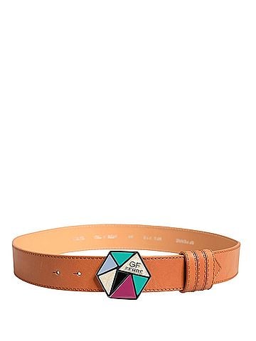 GF Ferre Orange Leather Hexagon Metal Buckle Waist Women Women's Belt (view 2)