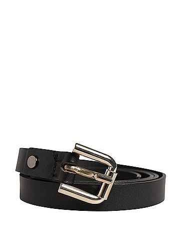GF Ferre Black Leather Slim Gold Tone Buckle Waist Men Women's Belt (view 1)