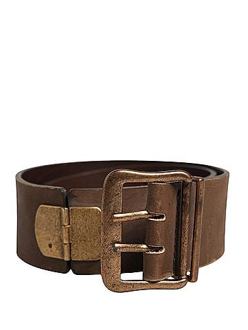 Ermanno Scervino Brown Leather Wide Gold Metal Buckle Women's Belt (view 1)