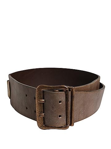 Ermanno Scervino Brown Leather Wide Gold Metal Buckle Women's Belt (view 2)