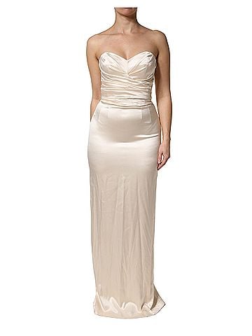 Dolce & Gabbana Basic White Satin Strapless Sheath Maxi Women's Dress (view 1)