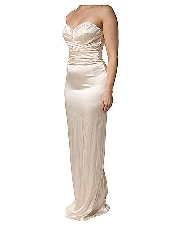 Dolce & Gabbana Basic White Satin Strapless Sheath Maxi Women's Dress (view 2)