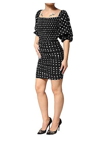 Patrizia Pepe Black White Polka Dot Short Sleeves Mini Women's Dress (view 2)