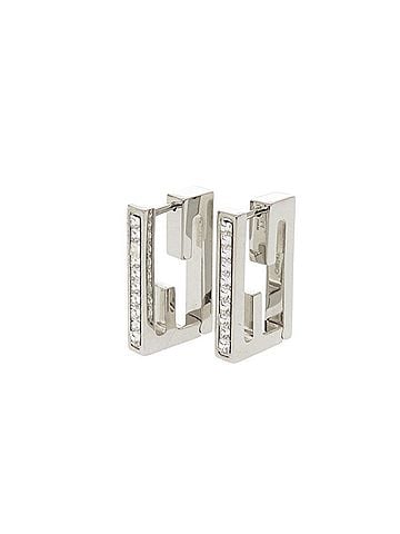 Fendi Excellent condition Fendi Baguette Metal Rhinestone Silver Earrings 0810FENDI (view 1)