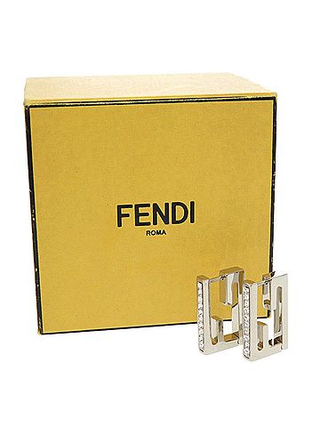 Fendi Excellent condition Fendi Baguette Metal Rhinestone Silver Earrings 0810FENDI (view 2)