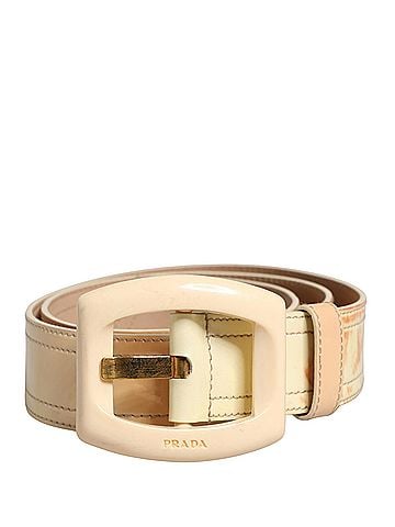 Prada Beige Leather Logo Wide Waist Women Square Buckle Women's Belt (view 1)